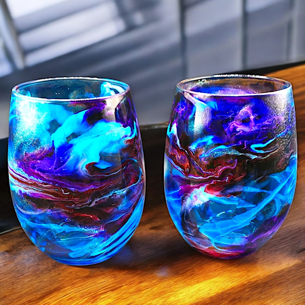 Groovy Grape/15oz Stemless Wine Glass Set Of 2 - Picture 2 of 3